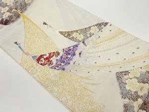 変わり孔雀に花々模様織出し袋帯